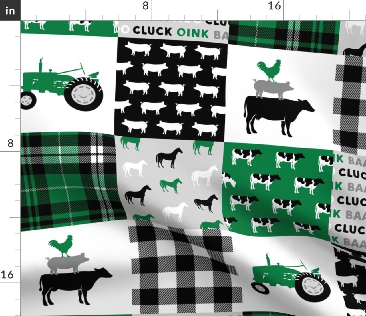 Wholecloth Farm Tractor Green Black Woodgrain Plaid Custom Printed Fabric by Spoonflower Various Fabrics by the Yard or Fat Quarter